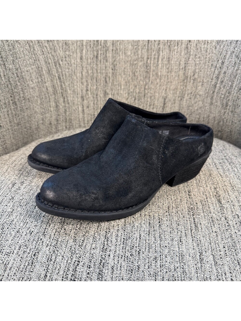Born Womens 8 Black Suede Leather Mule Clogs Block Heel Slip On Comfort Shoes